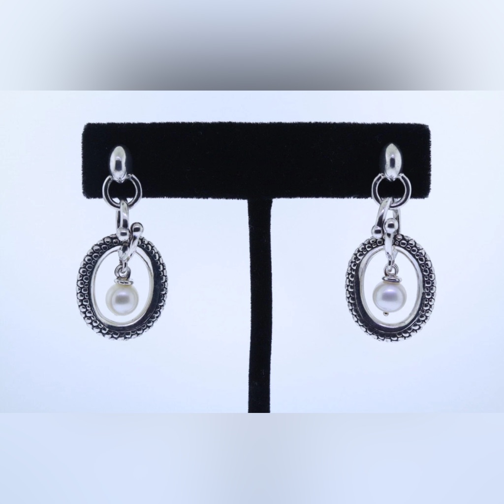 Michael Dawkins Pebbled Stud Pearl Dangle Earrings | 14k Gold, Sterling Silver